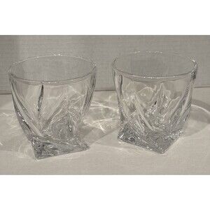 Set of 2 Mikasa Crystal "Motion" Twist Base Double Old Fashioned Glasses 3 3/4"